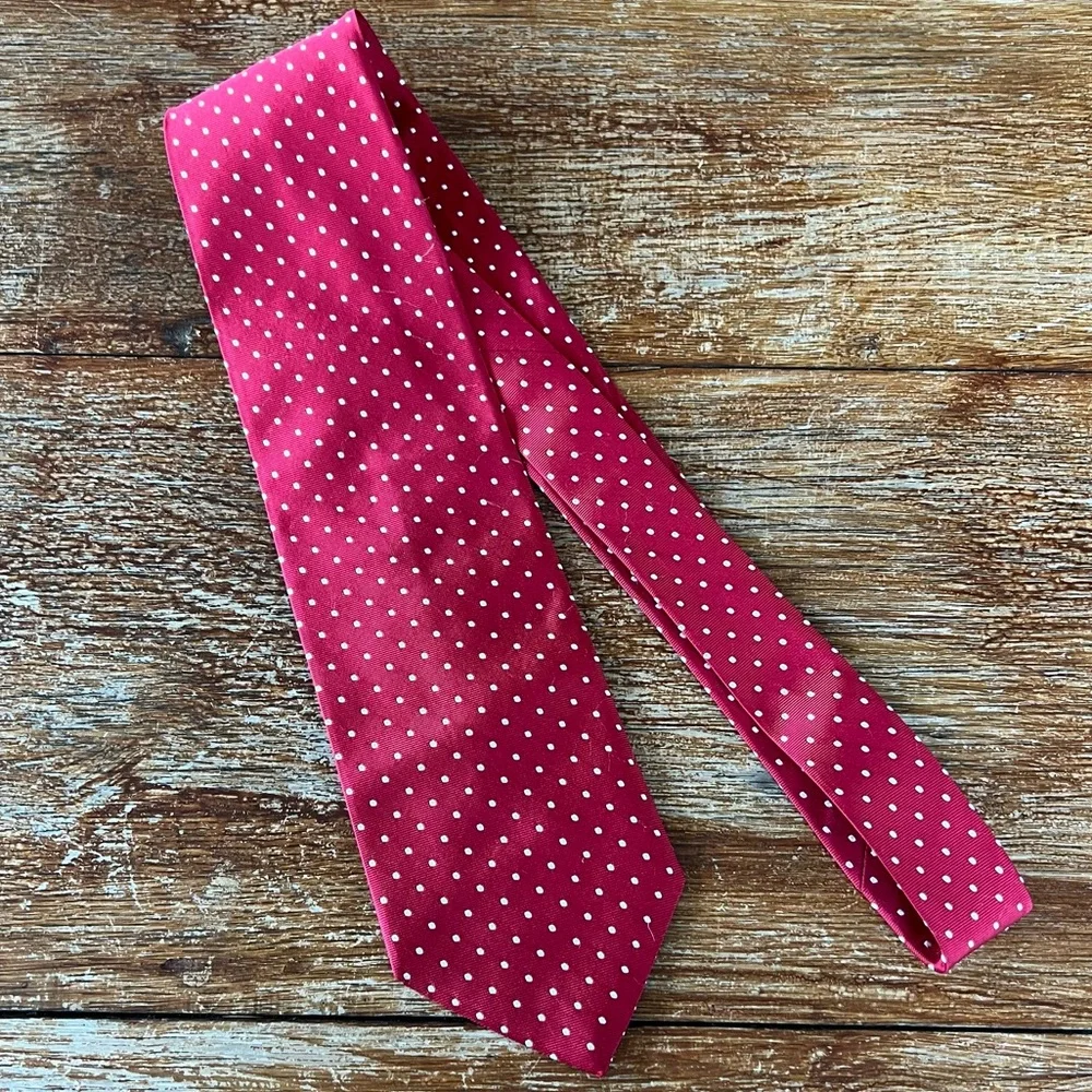 Brooks Brothers 346 Italian Silk Tie Red White Dots Geometric Men's Made in USA